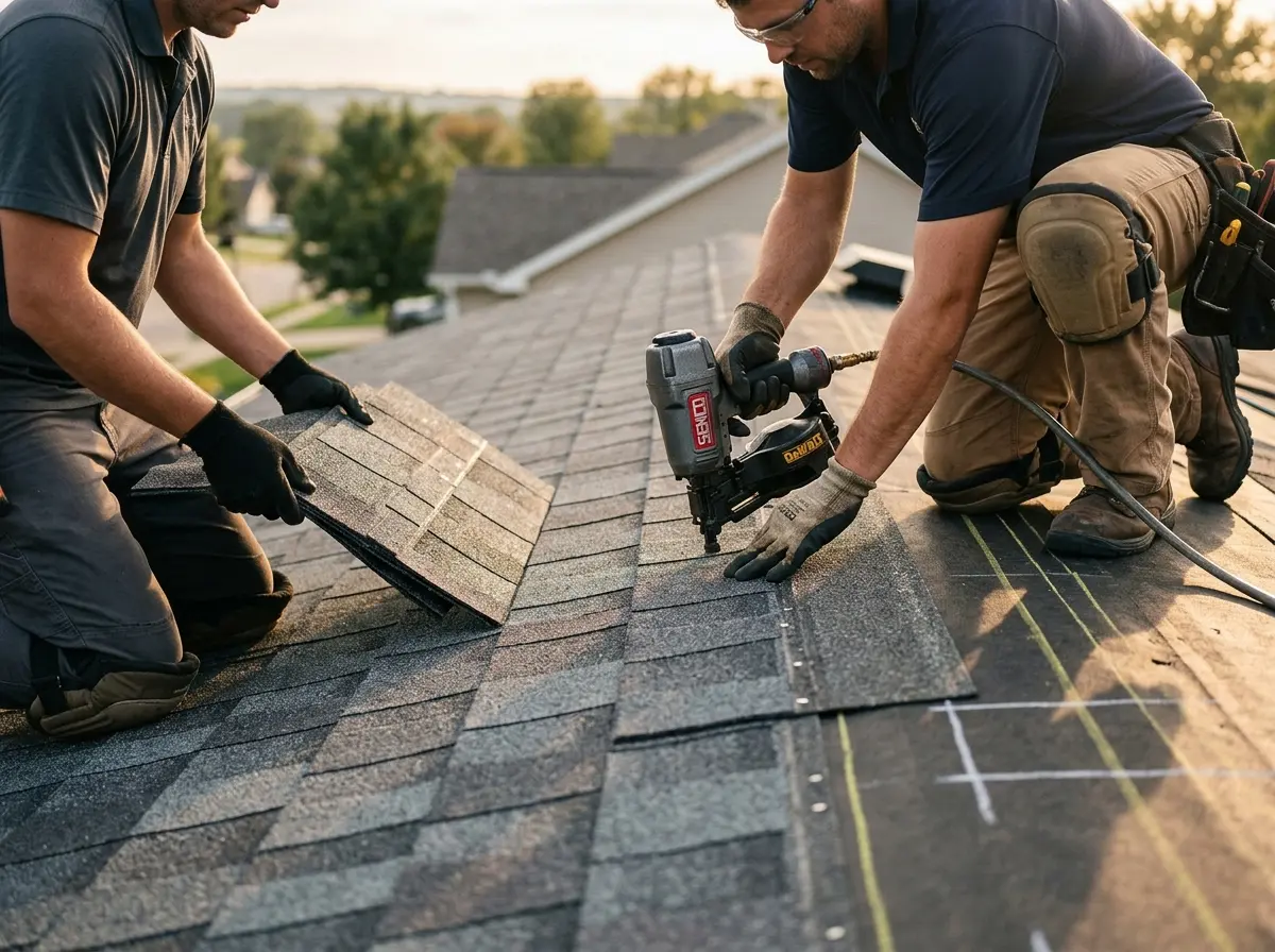 Professional roofer working on a residential roof in Rahway